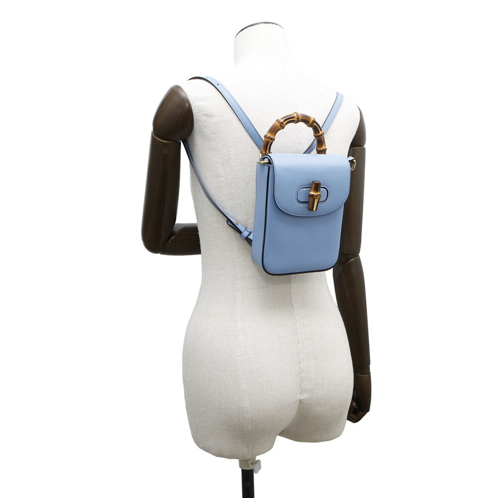 GUCCI Blue Leather Bamboo Shoulder Bag - Picture 6 of 16